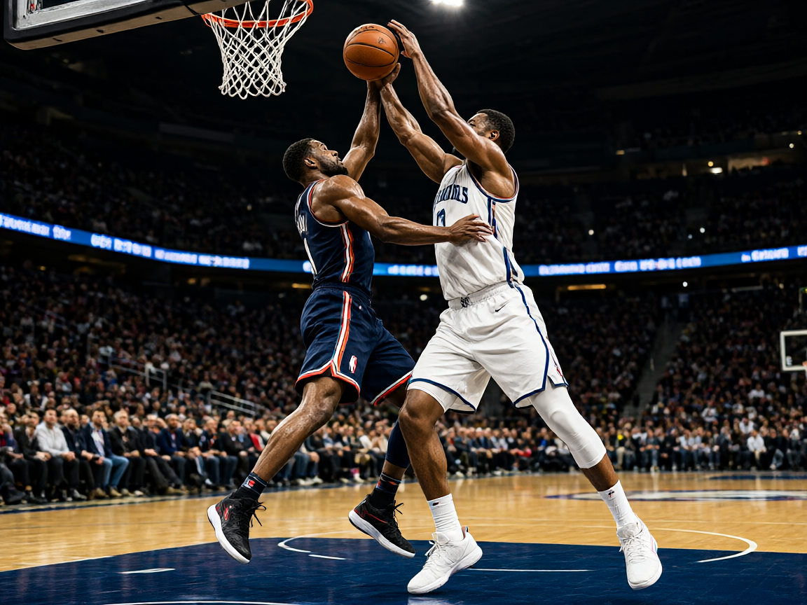 篮球比赛现场，NBA比赛激烈对抗场景